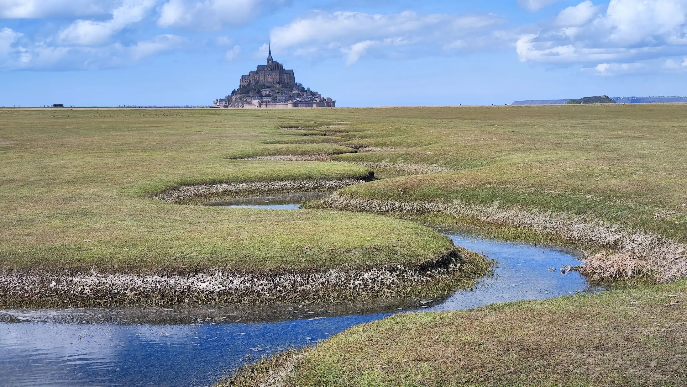 Le Mont-Saint-Michel vu depuis les prés-salés et le sentier