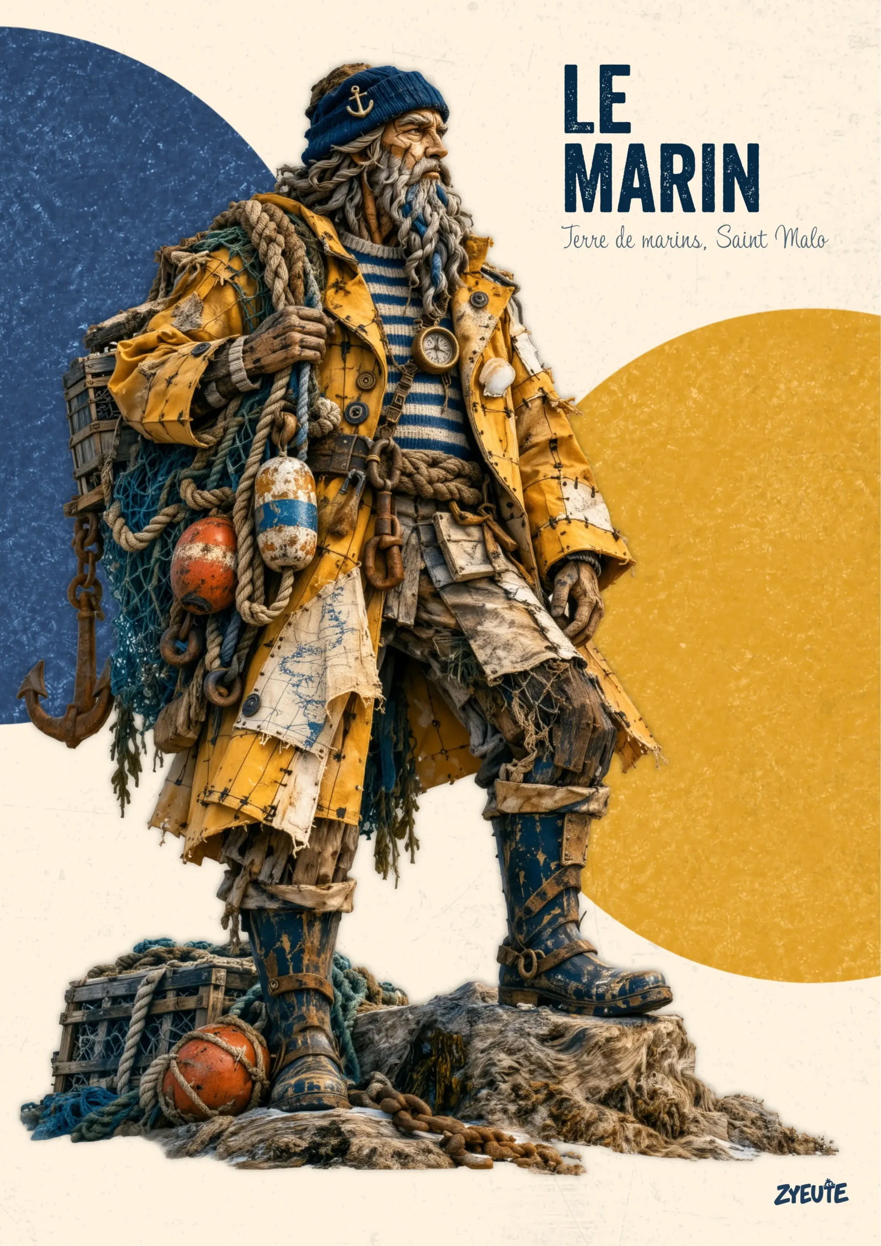 Le marin : un personnage Zyeute composé de détails évoquant Saint-Malo
